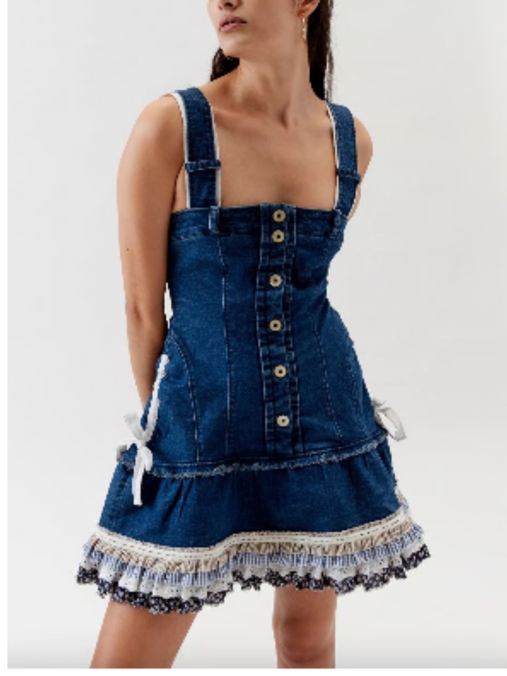 Kimchi Blue Gemma Denim Ruffle Mini Dress NWT